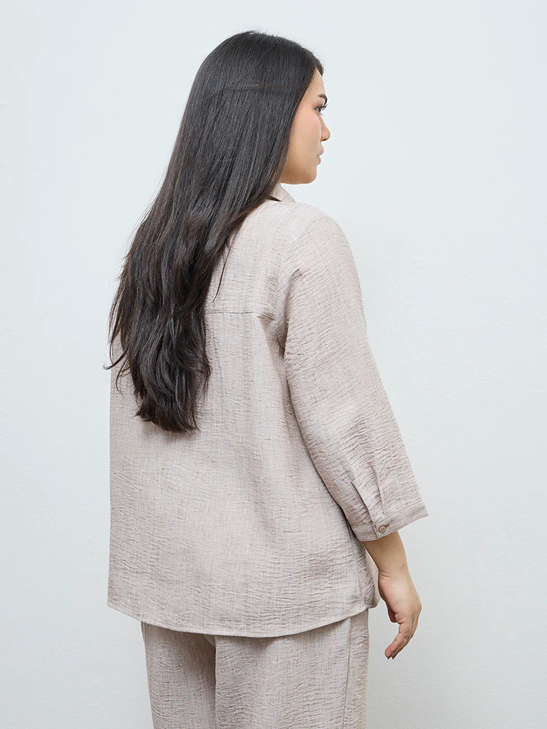 Gia Beige Solid Blouse - Image 3