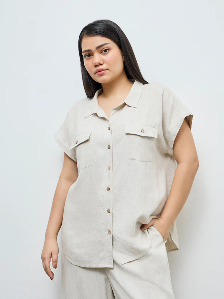 Gia Beige Solid Blouse