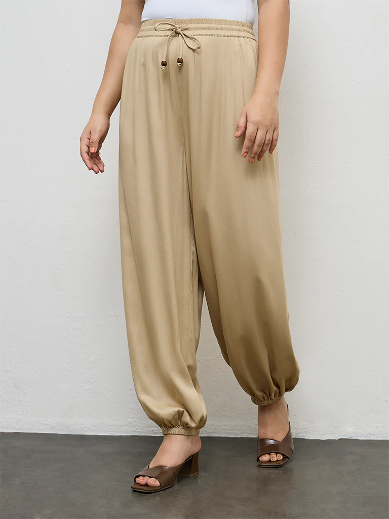 Gia Beige Solid High-Rise Pants - Image 2