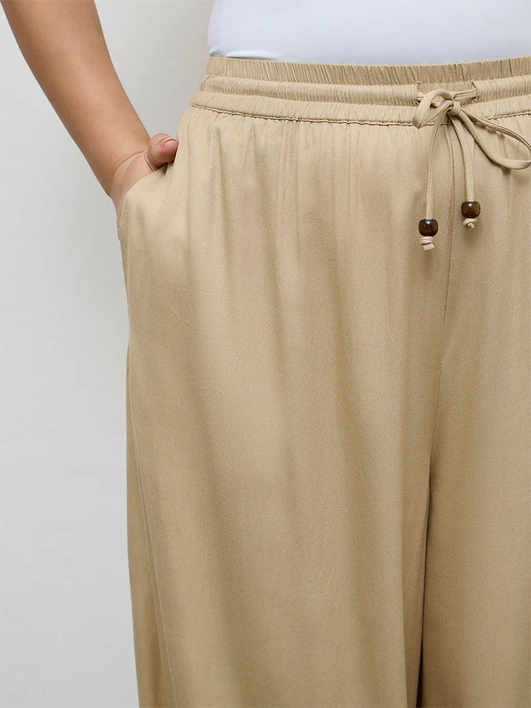 Gia Beige Solid High-Rise Pants - Image 3