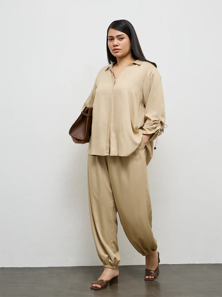 Gia Beige Solid Shirt - Image 2