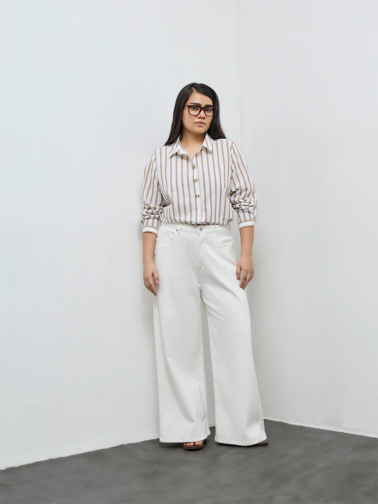 Gia Beige Striped Cotton-Blend Shirt - Image 2