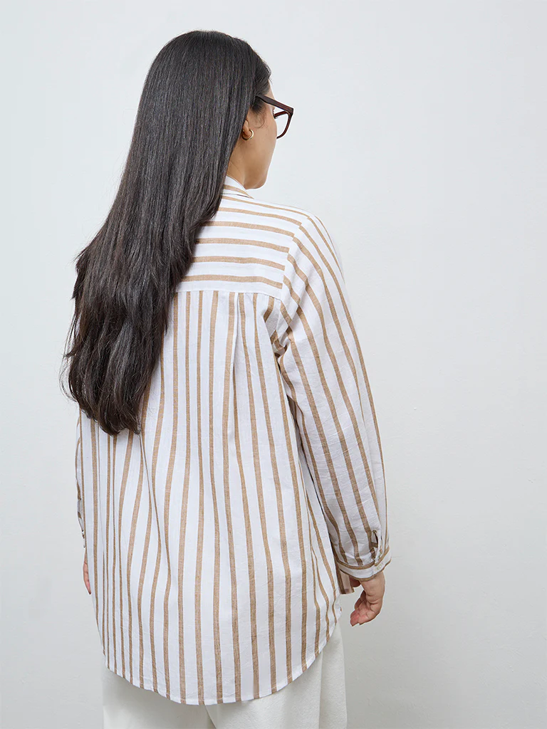 Gia Beige Striped Cotton-Blend Shirt - Image 4