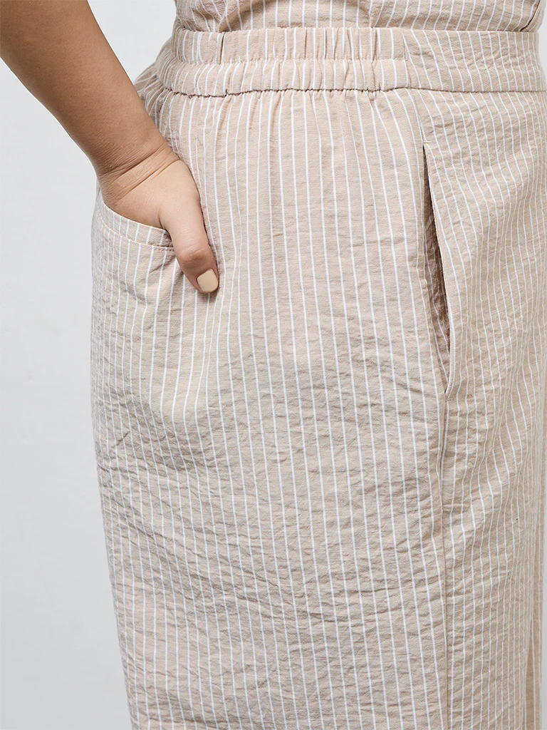 Gia Beige Striped High-Rise Trousers - Image 3