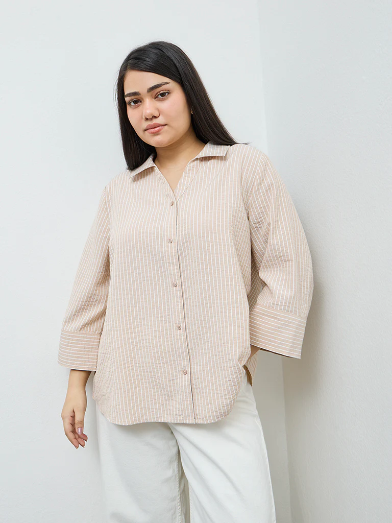 Gia Beige Striped Shirt - Image 2