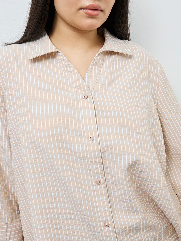 Gia Beige Striped Shirt - Image 3