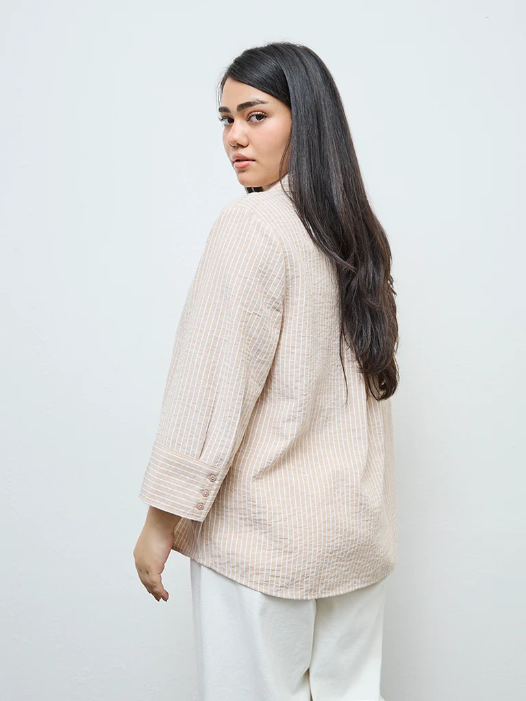 Gia Beige Striped Shirt - Image 4