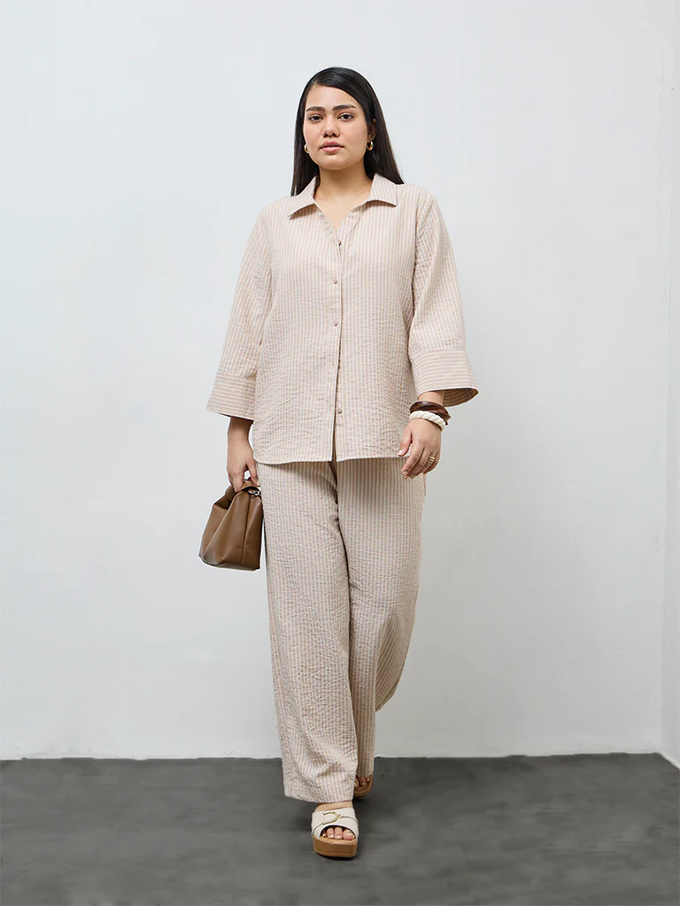 Gia Beige Striped Shirt - Image 2