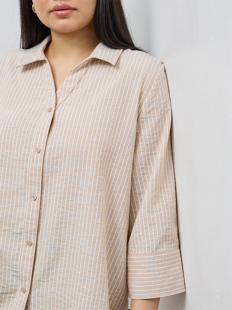 Gia Beige Striped Shirt - Image 3