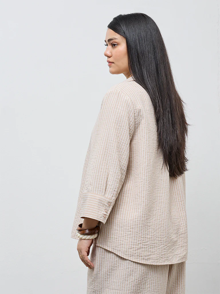 Gia Beige Striped Shirt - Image 4