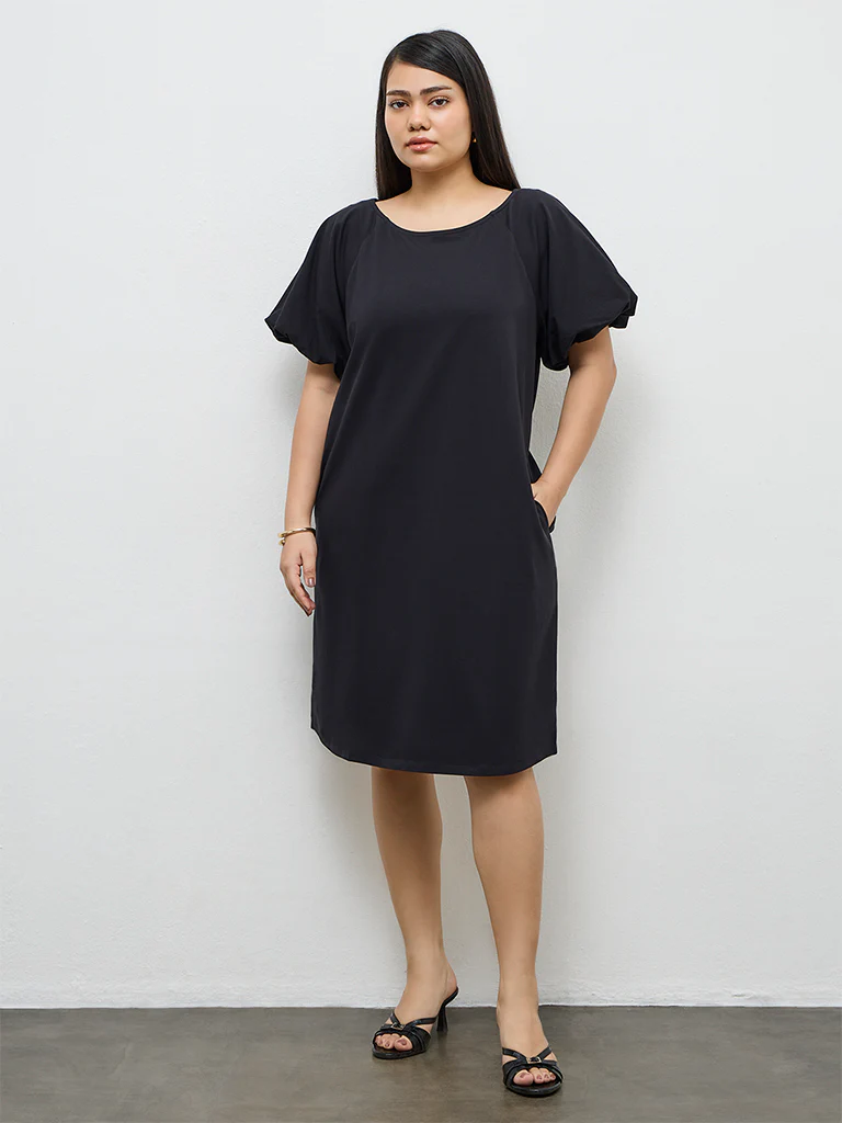 Gia Black Cotton Straight Dress - Image 2