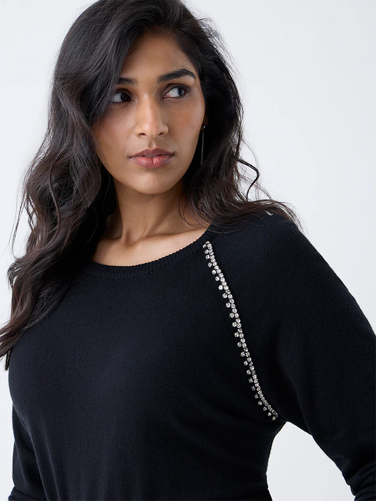 Gia Black Diamante-Detailed Sweater - Image 3