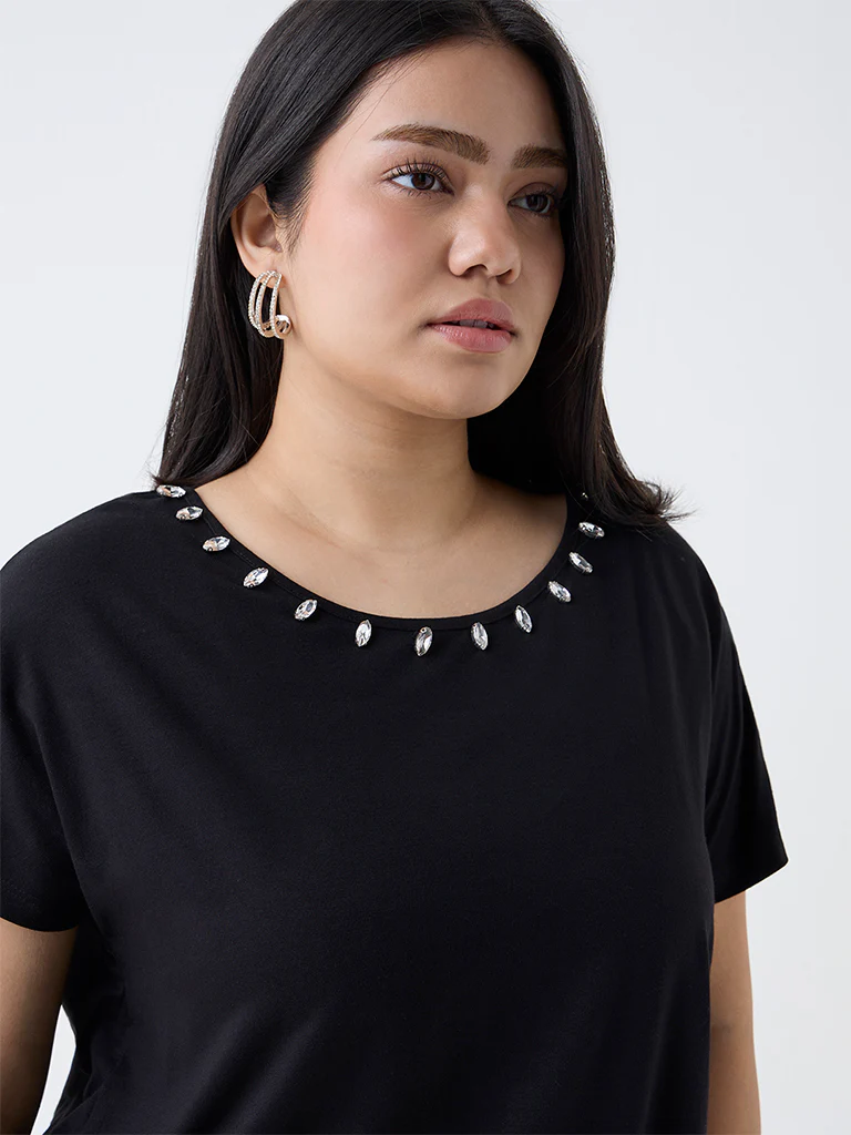 Gia Black Diamante Embellished Top - Image 3