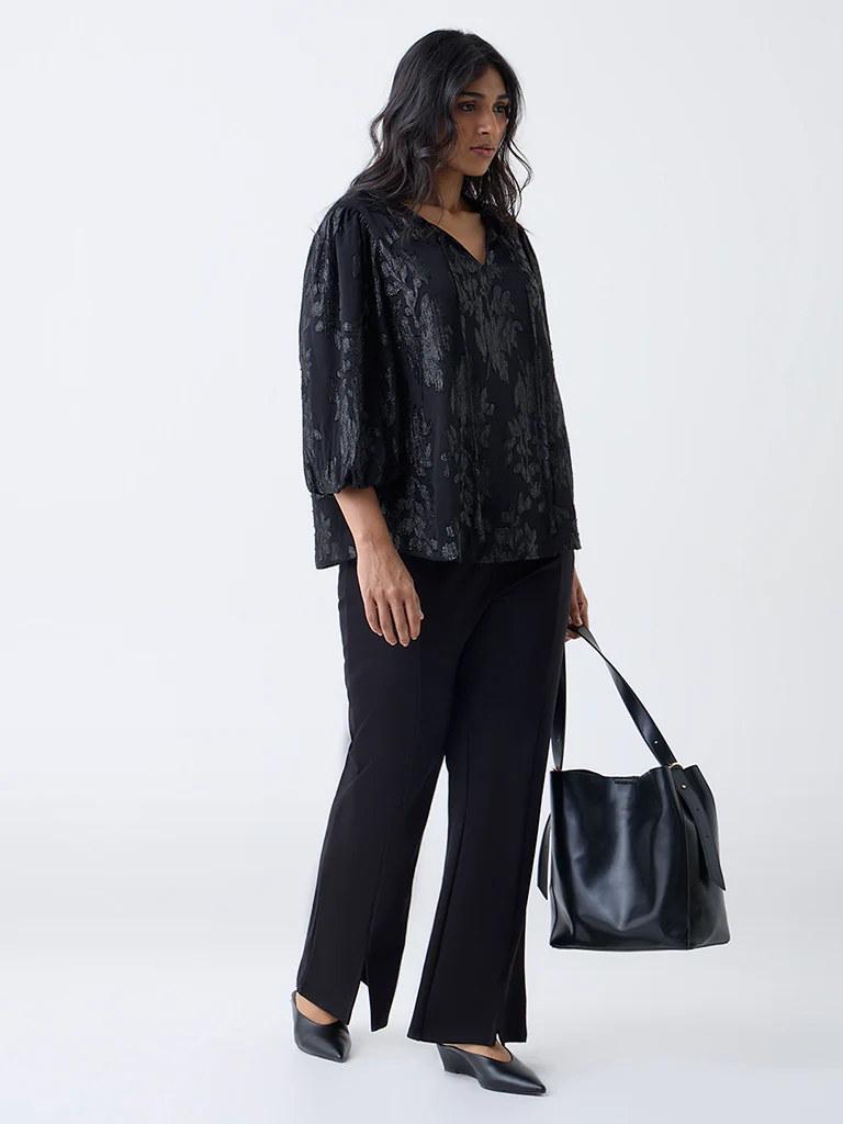 Gia Black Floral Design Top - Image 2
