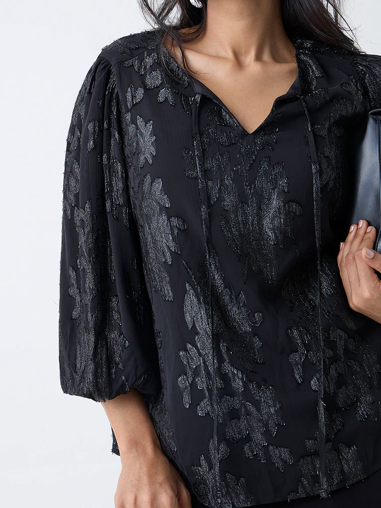 Gia Black Floral Design Top - Image 3