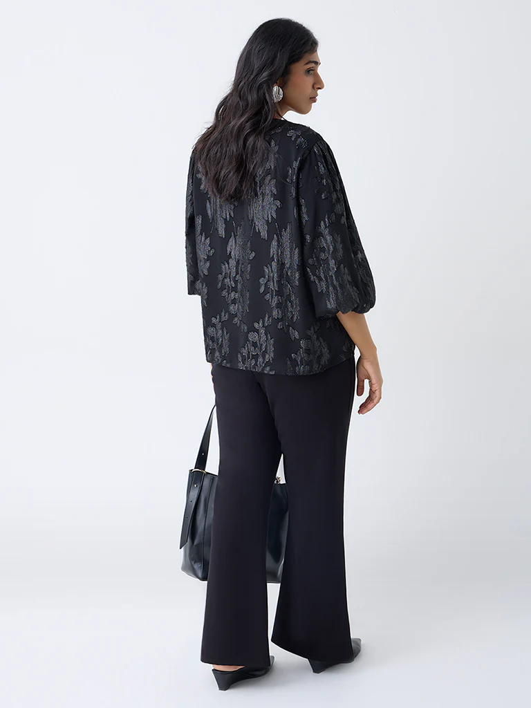 Gia Black Floral Design Top - Image 4
