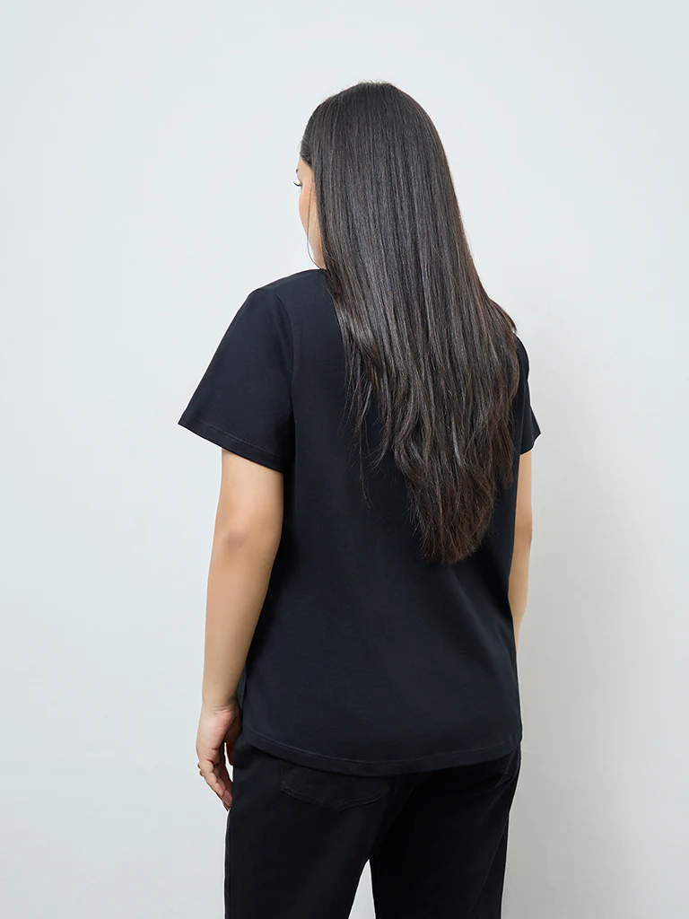 Gia Black Floral Embroidered Cotton T-Shirt - Image 4