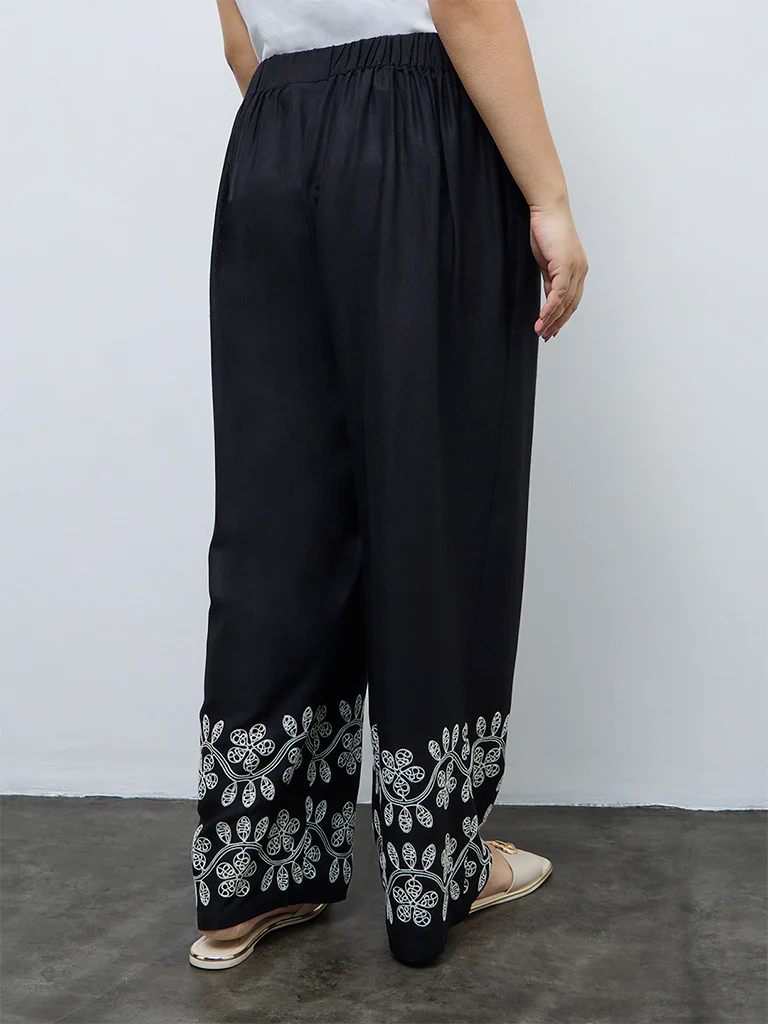 Gia Black Floral Embroidered High-Rise Pants - Image 4