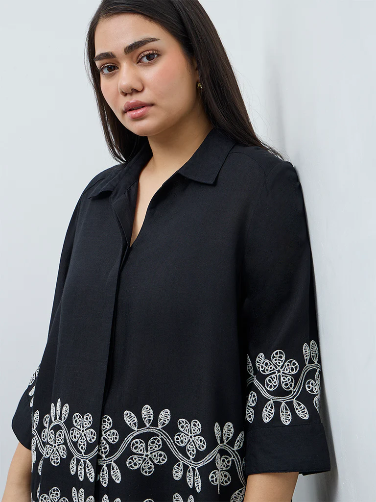 Gia Black Floral Embroidered Shirt - Image 3