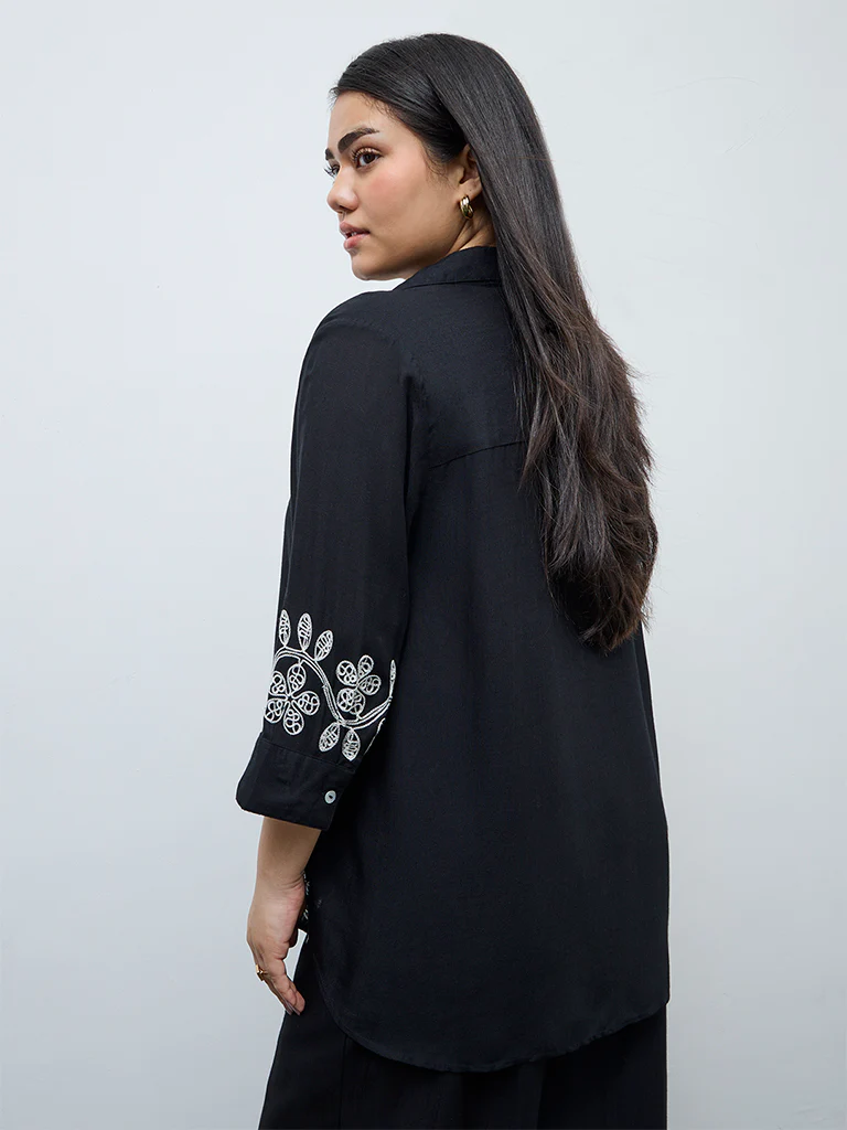 Gia Black Floral Embroidered Shirt - Image 4