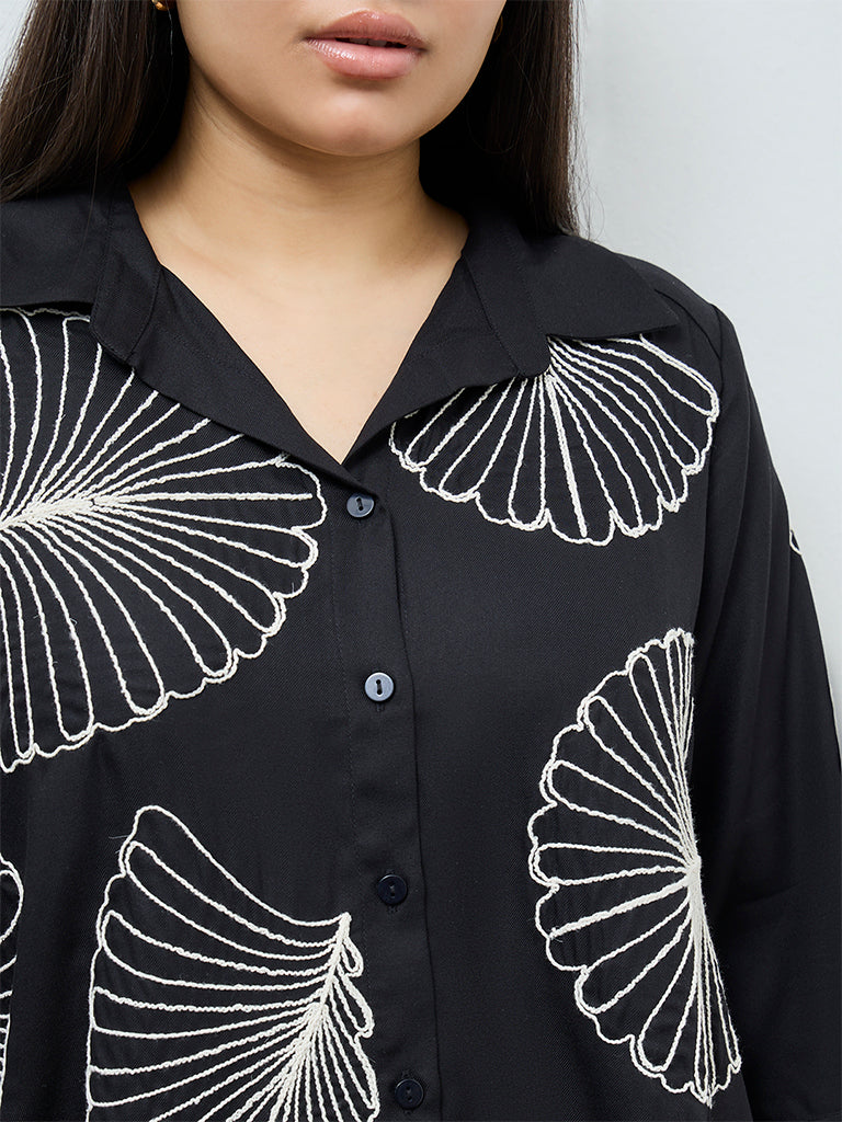 Gia Black Foliage Embroidered Shirt - Image 3