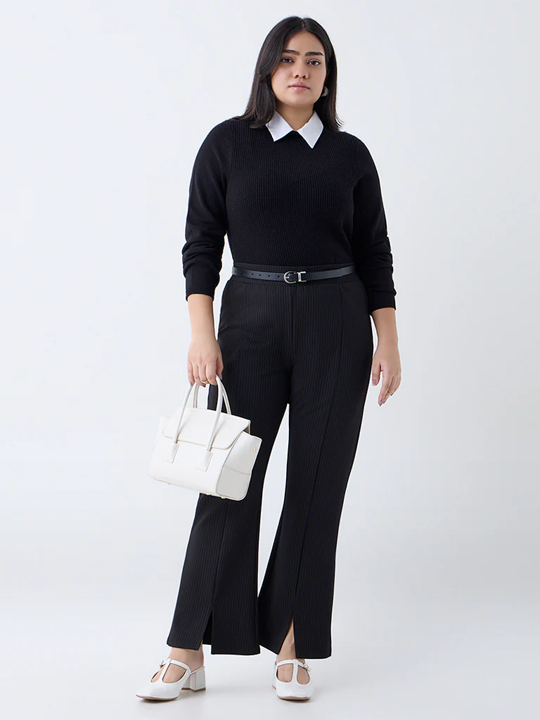 Gia Black Knit-Textured Sweater