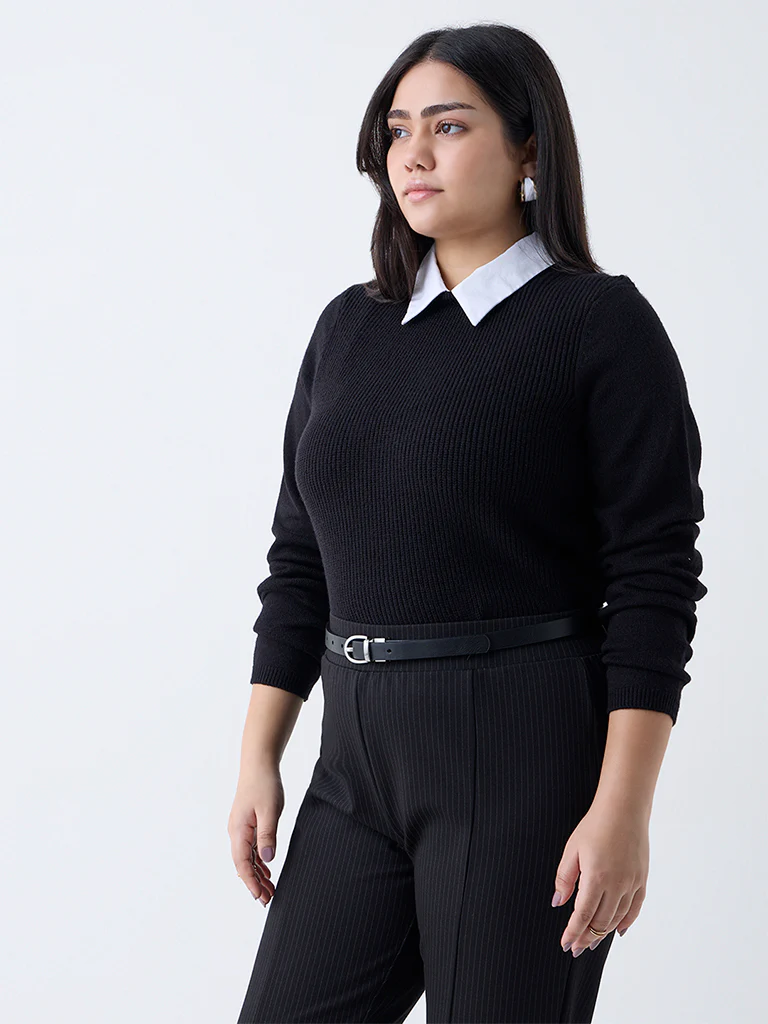Gia Black Knit-Textured Sweater - Image 2