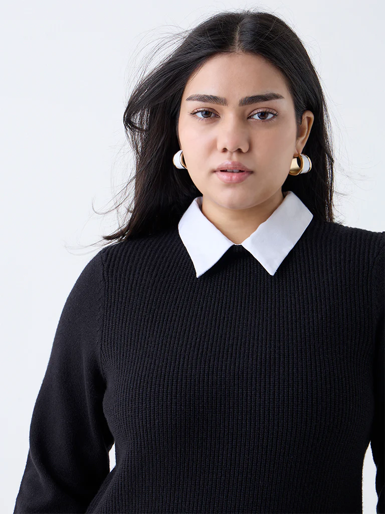 Gia Black Knit-Textured Sweater - Image 3
