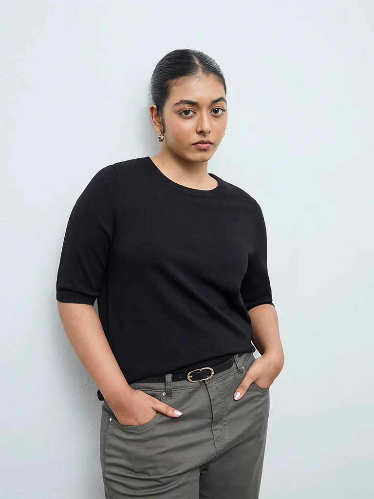 Gia Black Knit-Textured Sweater - Image 2