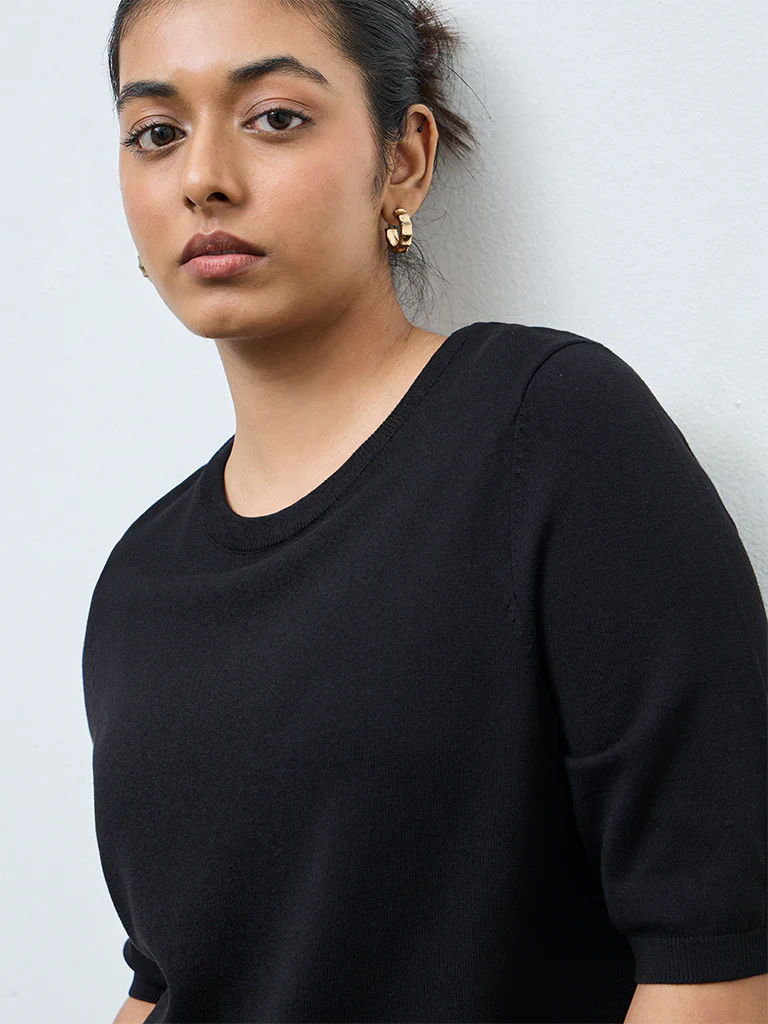 Gia Black Knit-Textured Sweater - Image 3