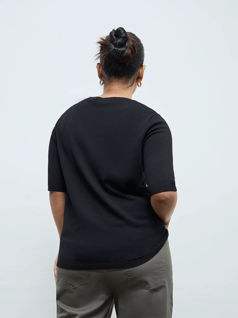 Gia Black Knit-Textured Sweater - Image 4