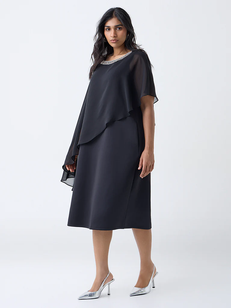 Gia Black Mesh Overlay A-Line Dress - Image 2