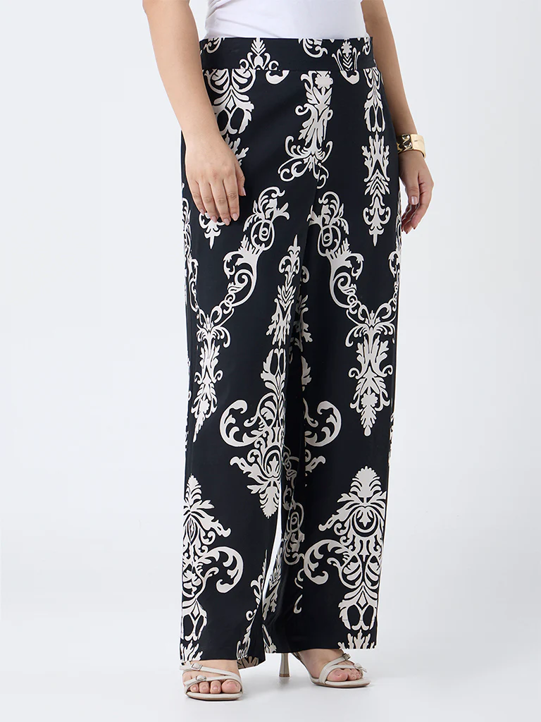 Gia Black Printed Mid-Rise Pants - Image 2