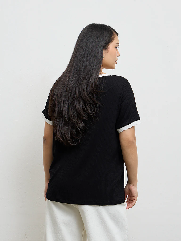 Gia Black Ribbed T-Shirt - Image 4