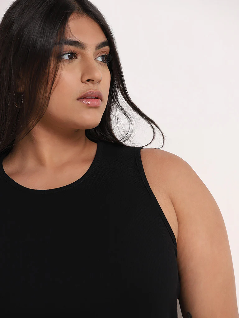 Gia Black Ribbed Tank Top - Image 2