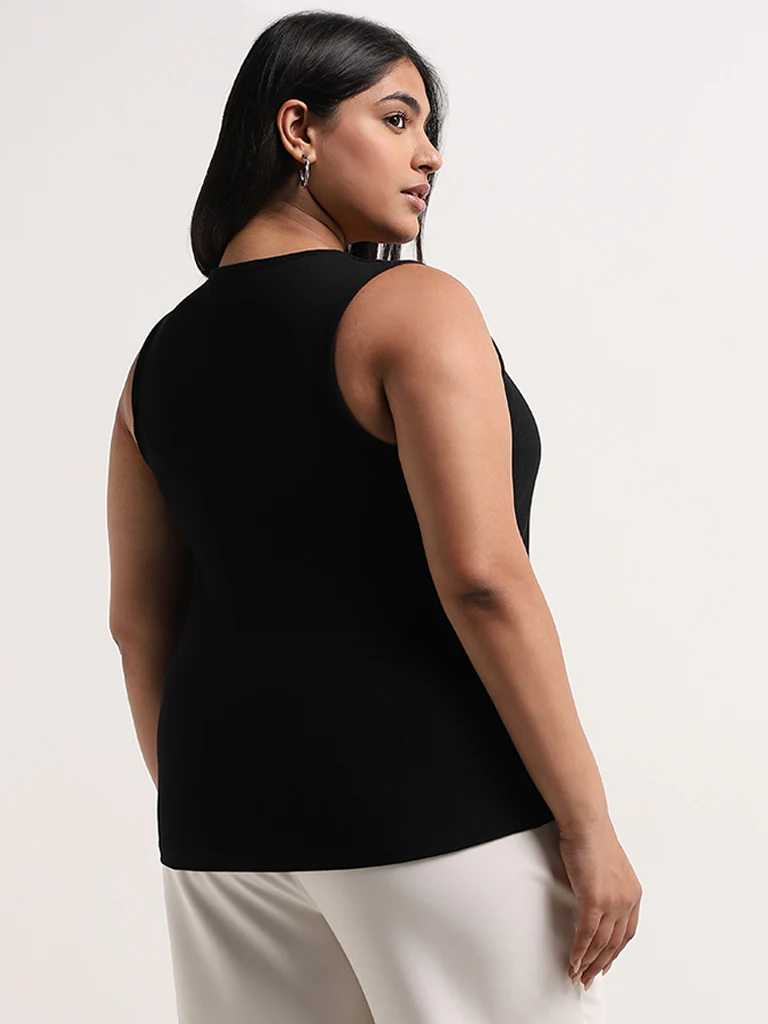 Gia Black Ribbed Tank Top - Image 4