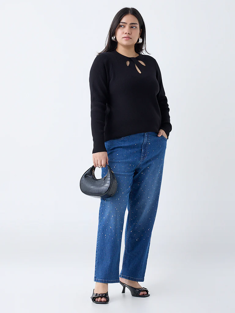 Gia Black Ribbed-Textured Sweater