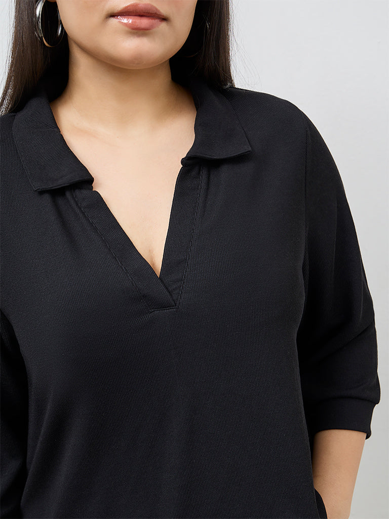 Gia Black Ribbed-Textured Top - Image 3