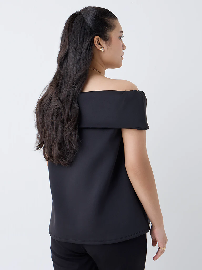 Gia Black Ruched Off-Shoulder Top - Image 4