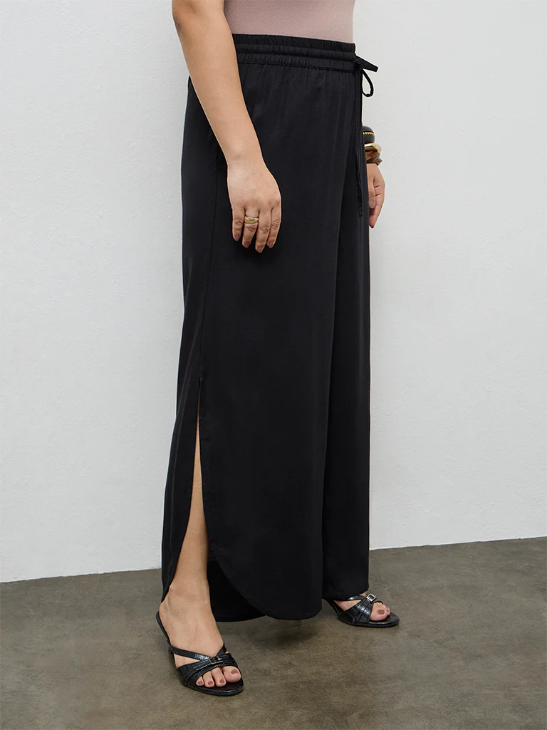 Gia Black Slit-Detailed High-Rise Pants - Image 2