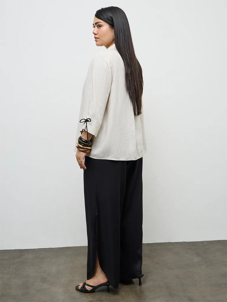 Gia Black Slit-Detailed High-Rise Pants - Image 4