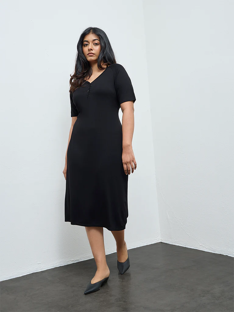 Gia Black Solid A-Line Dress - Image 2