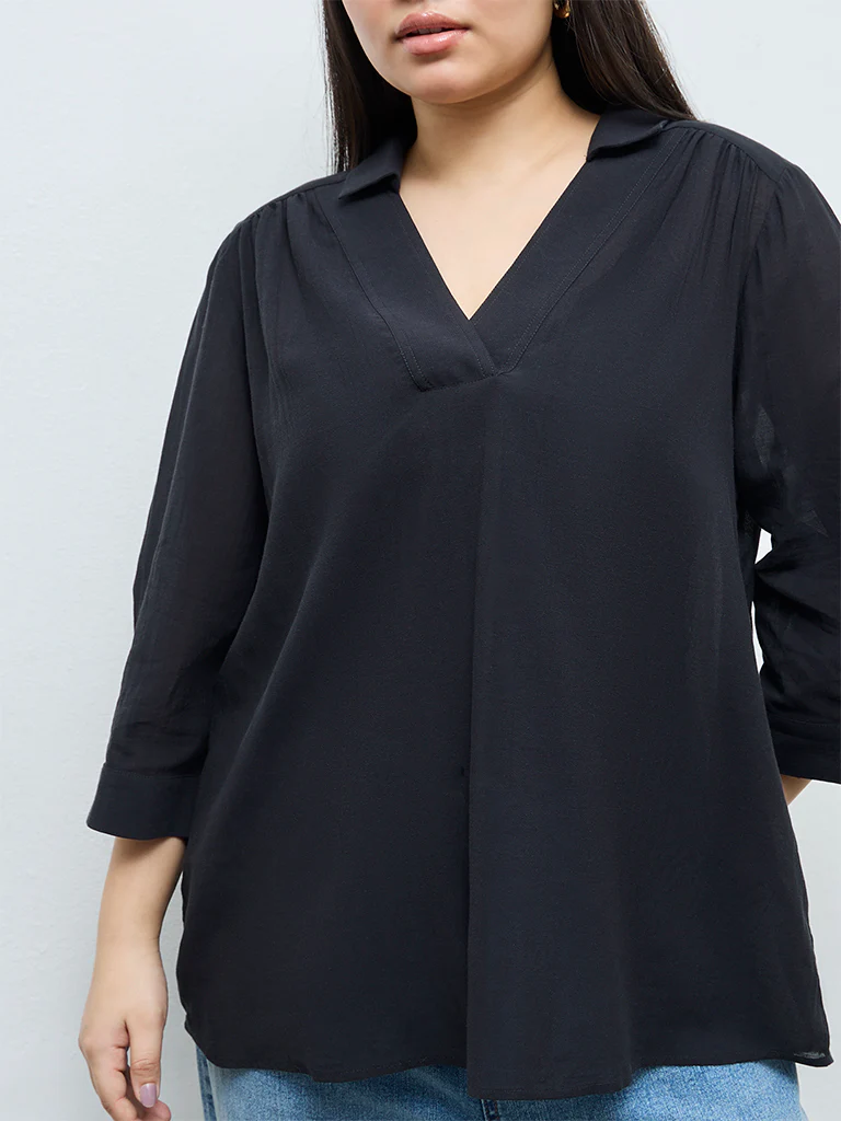 Gia Black Solid Blouse - Image 3