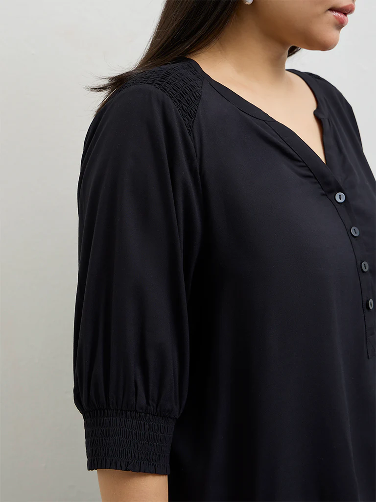 Gia Black Solid Blouse - Image 3