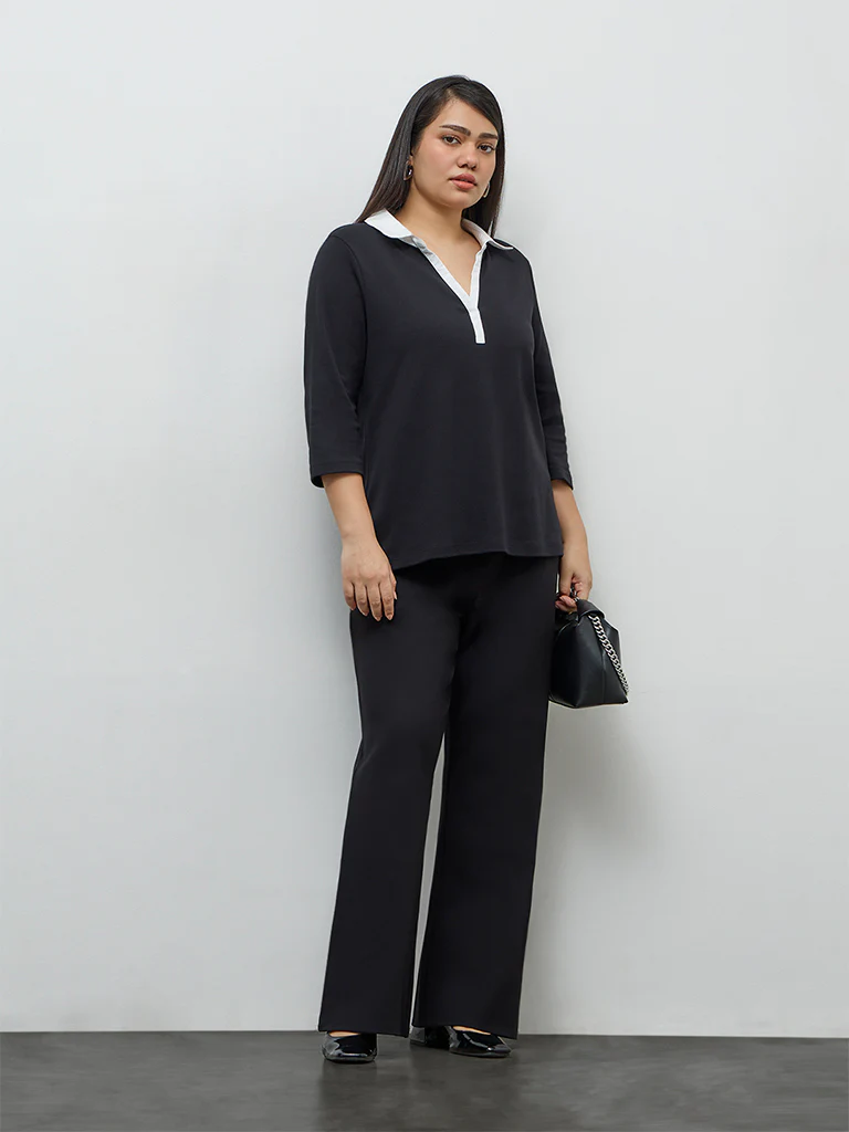 Gia Black Solid Cotton Blouse