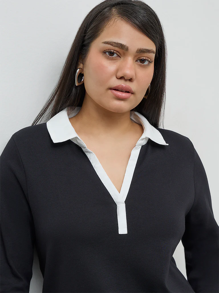 Gia Black Solid Cotton Blouse - Image 3