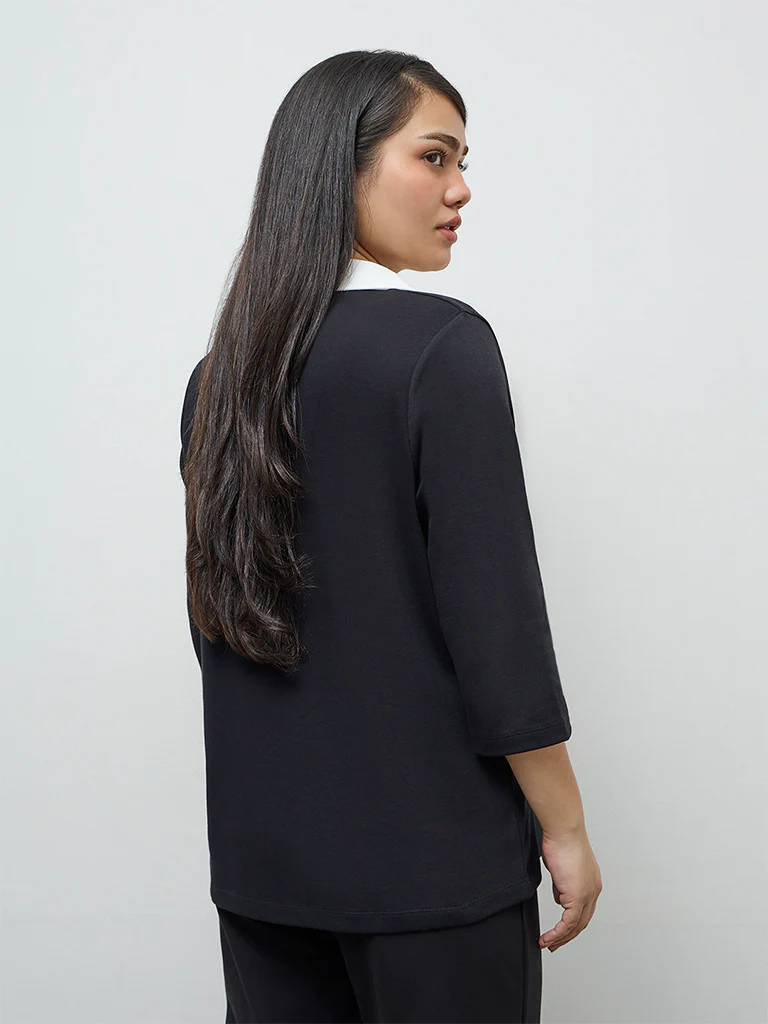 Gia Black Solid Cotton Blouse - Image 4