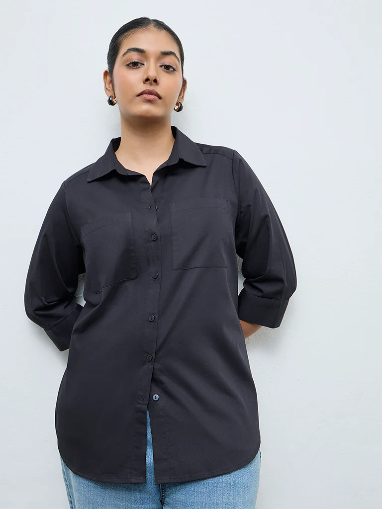 Gia Black Solid Cotton Shirt