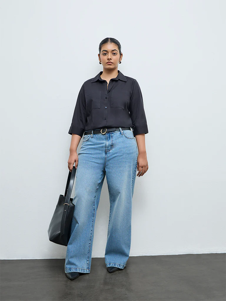 Gia Black Solid Cotton Shirt - Image 2