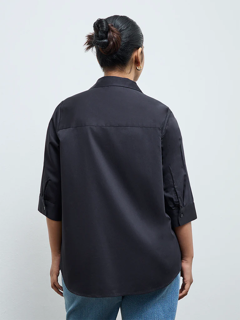 Gia Black Solid Cotton Shirt - Image 4